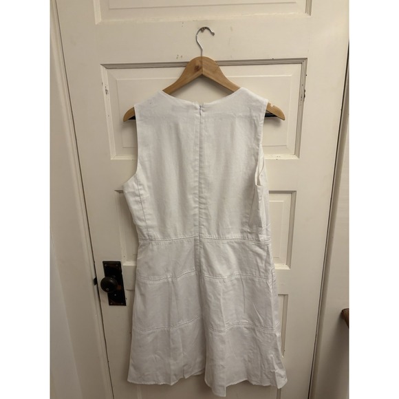 Gap Women's White V-Neck Linen Dress Sleeveless Cotton Pockets Size 14 $70 New - Picture 5 of 7